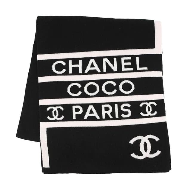 Chanel Scarf CC Logo Cashmere Shawl Black White Pink in Black Cashmere from The Reluxe, photo 1 of 1