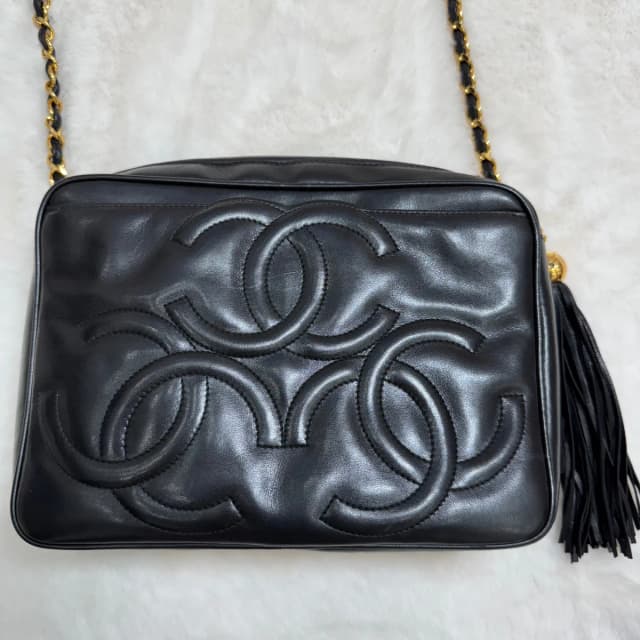Chanel Black Lambskin Triple CoCo Shoulder/Crossbody Bag with Tassel in Black Lambskin from SparklesnDreams, photo 1 of 1