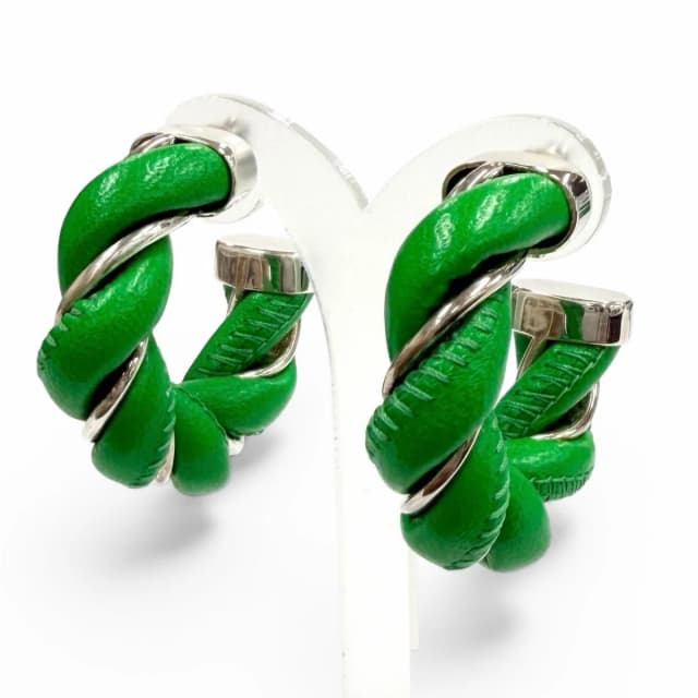 Bottega Veneta 925 Leather Twist Earrings Green Silver in Green Leather from The Reluxe, photo 1 of 1