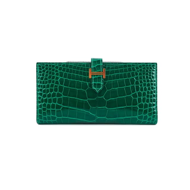 Hermès Bearn Alligator Emerald Wallet D Stamp in Green Crocodile from The Purse Affair, photo 1 of 1