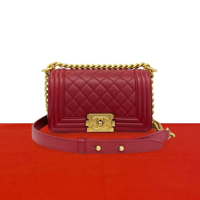Chanel Boy Quilted CC Logo Lambskin 2-Way Shoulder Bag Red in Red Lambskin from The Reluxe, photo 1 of 1