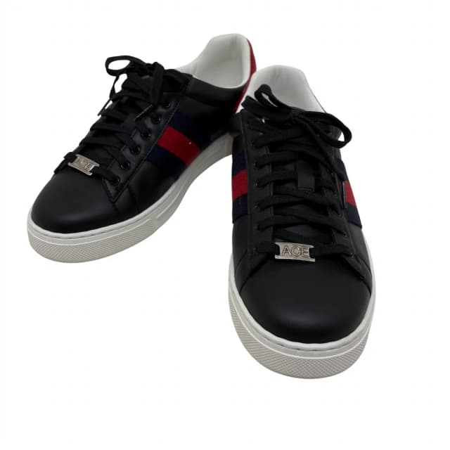 Gucci Ace Sneakers 7.5 Black Red Navy Leather Fabric in Black Leather from The Reluxe, photo 1 of 1
