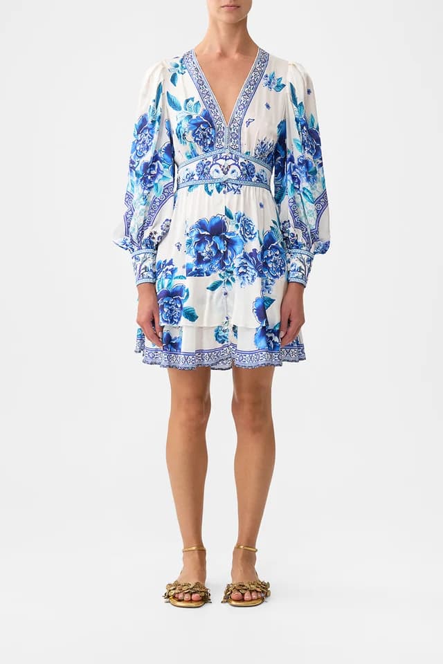 Camilla eBoutique BUTTON FRONT FRILL DRESS A CERAMIC GARDEN, image 1 of 1 from CAMILLA