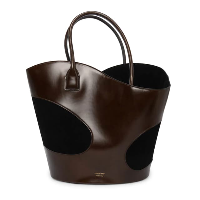 Ferragamo & Suede Large Cut-Out Tote in Brown & Black Calfskin from Blue Spinach, photo 1 of 1
