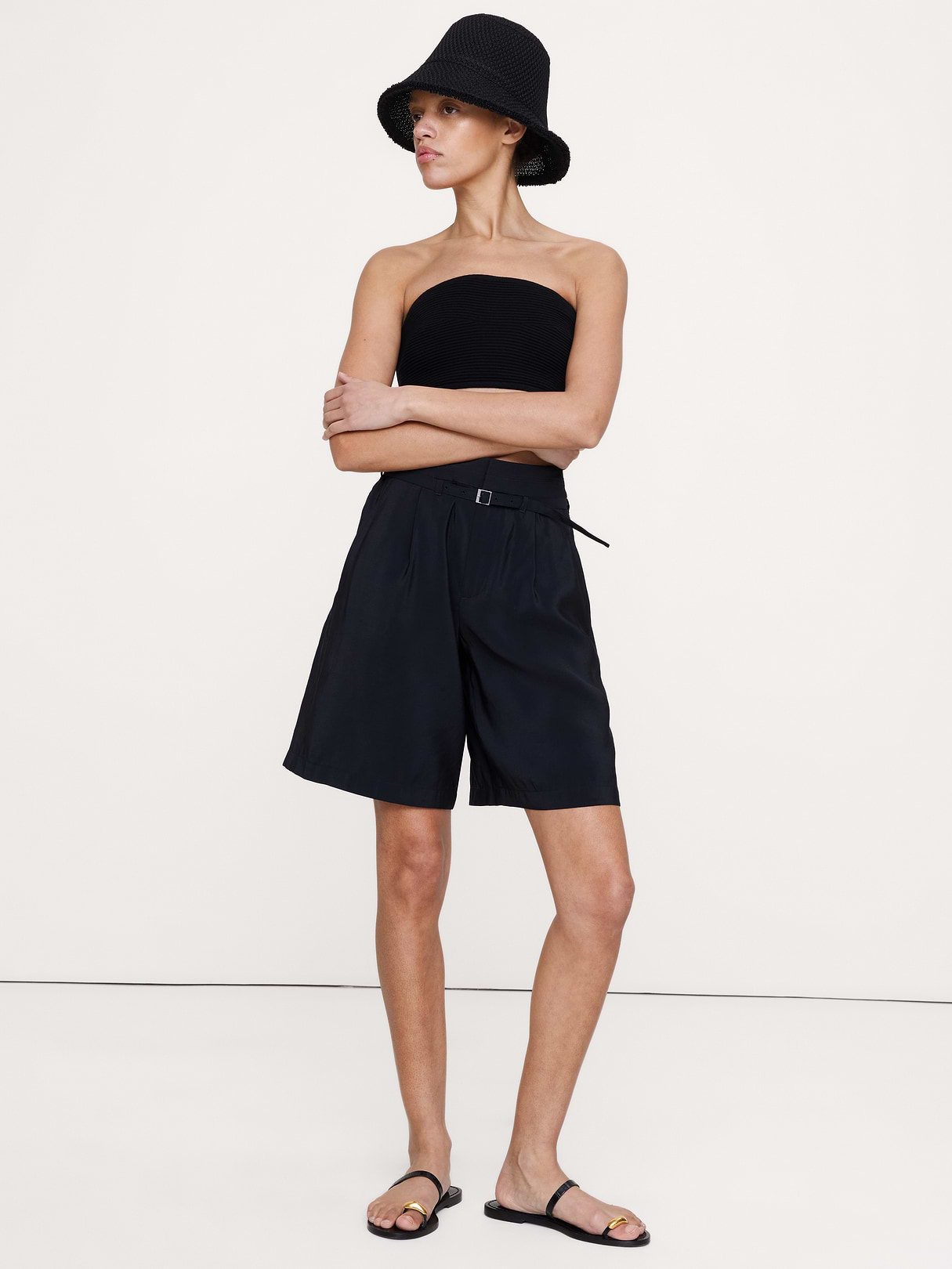Banana Republic Belted Bermuda Short in Luster Twill in Black, image 1 of 1 from Banana Republic (US)