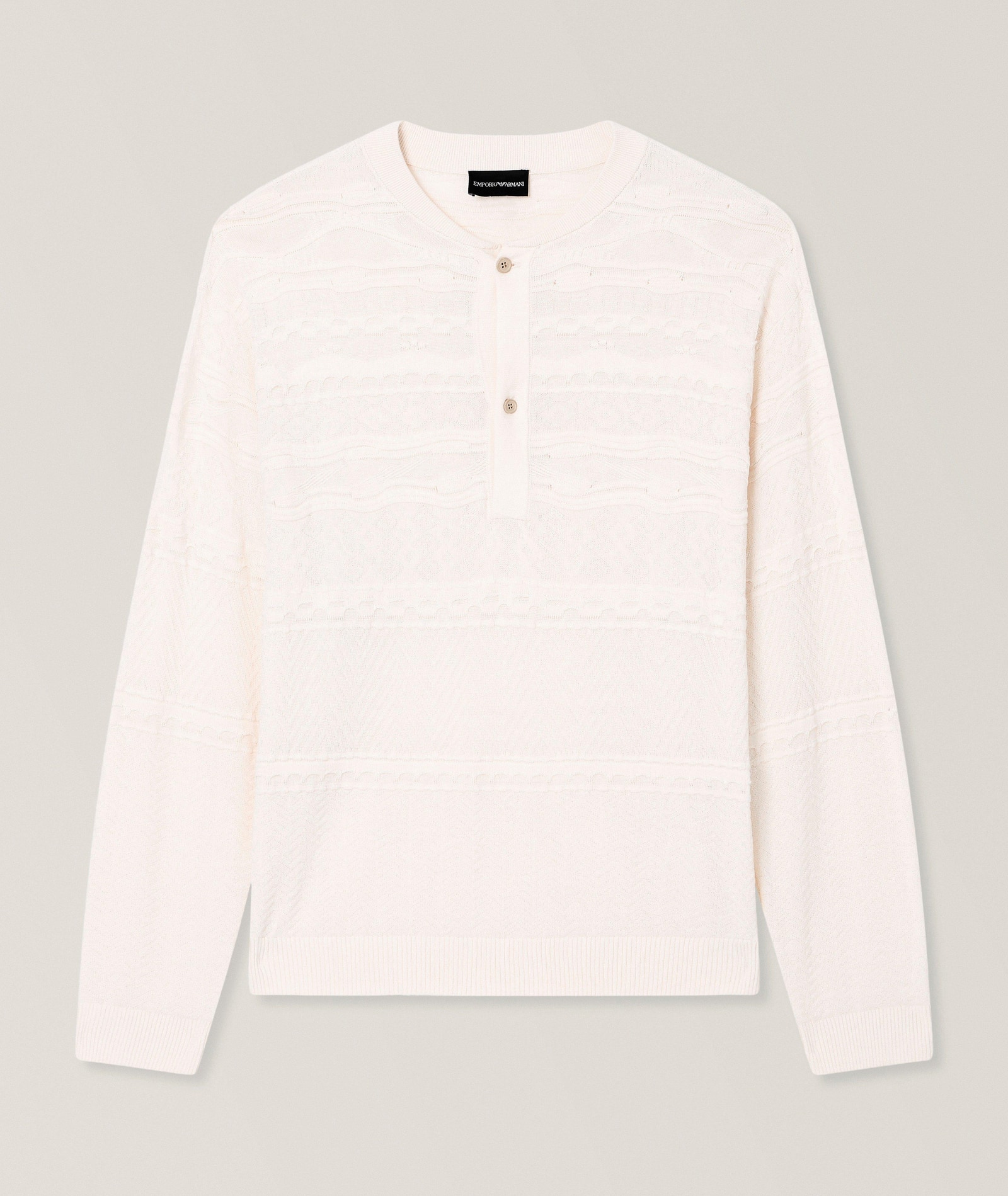 Emporio Armani Cotton-Lyocell Henley Sweater in Grey 34% cotton, 33% cellulose, 33% lyocell, image 1 of 1 from Harry Rosen