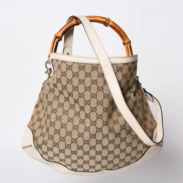 Gucci Bamboo 2-Way Hand Bag Handbag GG Canvas Beige Ivory in White Canvas from The Reluxe, photo 1 of 1