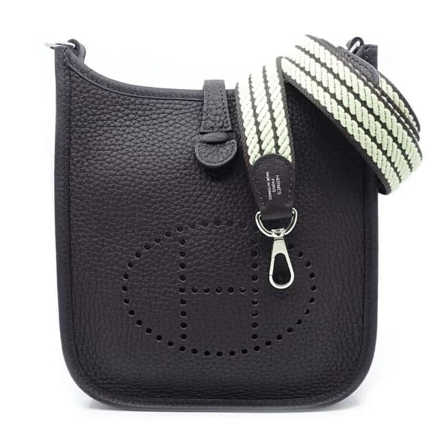 Hermès Evelyne TPM Shoulder Bag Taurillon Clemence Pull Noir Purple Silver in Black Clemence leather from The Reluxe, photo 1 of 1