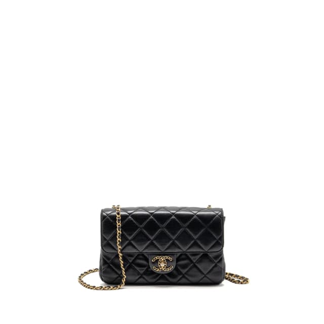 Chanel 22C Detailed CC Flap Bag with Chain Crumpled Lambskin Black GHW (Microchip) in Black Lambskin from EMIER, photo 1 of 1