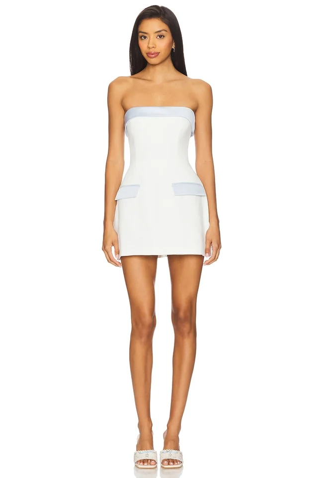 Amanda Uprichard Lucienne Skort Romper in Ivory & Powder Blue, image 1 of 1 from REVOLVE (Canada)