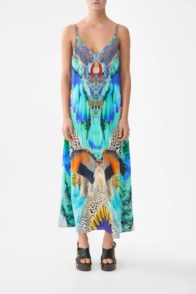 Camilla eBoutique V NECK MIDI SLIP DRESS JUNGLE FLIGHT, image 1 of 1 from CAMILLA