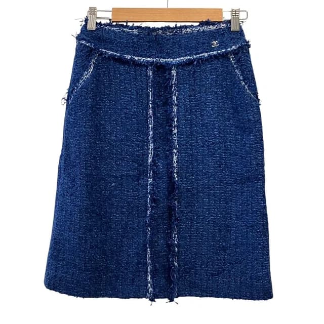 Chanel 05c CC Logo Tweed Skirt 38 Blue in Blue Tweed from The Reluxe, photo 1 of 1