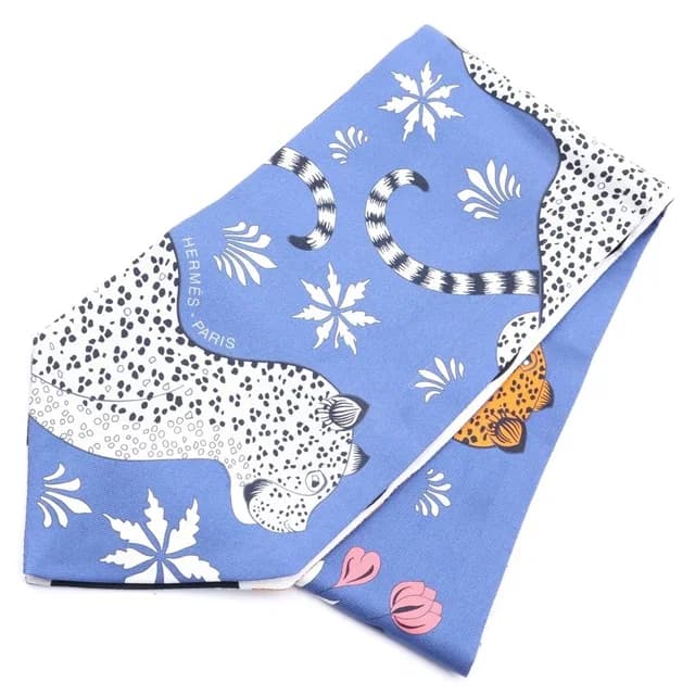Hermès les Leopards Maxi Twilly Twill Up Scarf Blue in Blue Silk from The Reluxe, photo 1 of 1