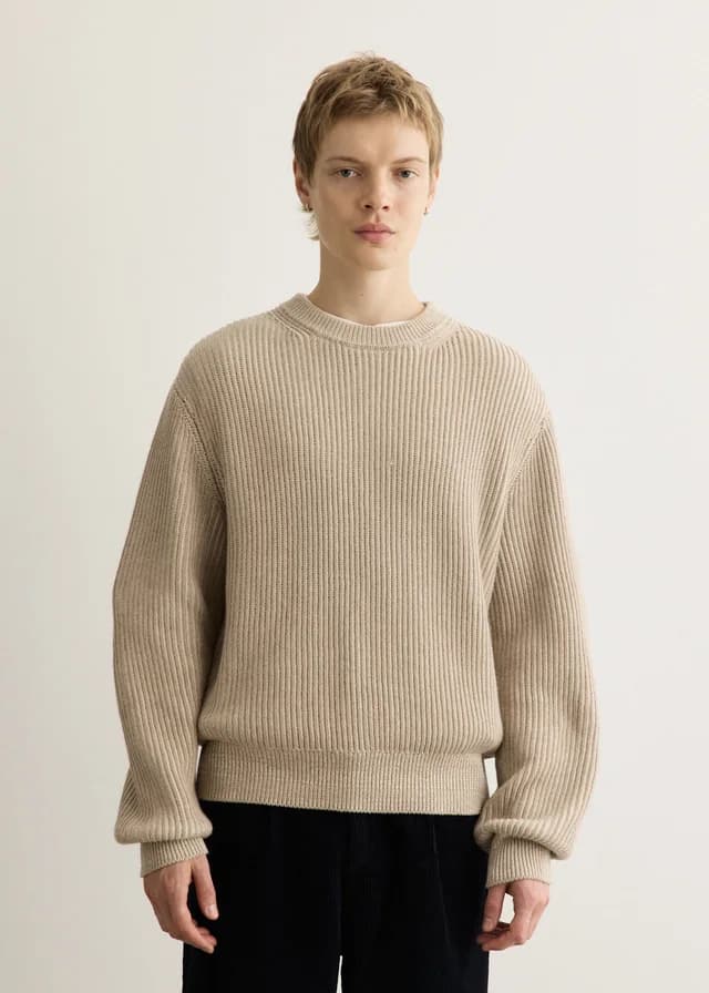 Incu Collection Akuna Fisherman Rib Crew Sweater in OATMEAL, image 1 of 1 from Incu