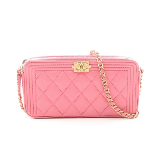 Chanel Shoulder Bag Boy Pink Lambskin Boy Phone Case Chain Wallet in Pink Lambskin from The Reluxe, photo 1 of 1