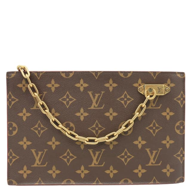 Louis Vuitton Legacy Monogram Canvas Chain Clutch Brown in Brown Coated canvas from Dallas Designer Handbags, photo 1 of 1