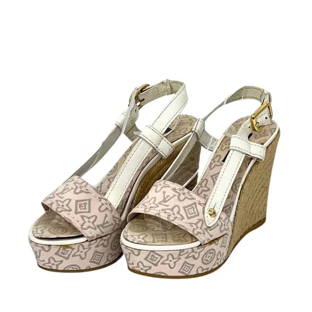 Louis Vuitton Wedge Sole Sandals Pink White Monogram Canvas 34 in White Coated canvas from The Reluxe, photo 1 of 1
