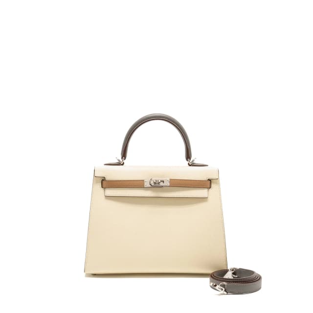 Hermès Kelly 25 Epsom Nata/Chai/Gris Meyer SHW Stamp U in Grey Epsom leather from EMIER, photo 1 of 1