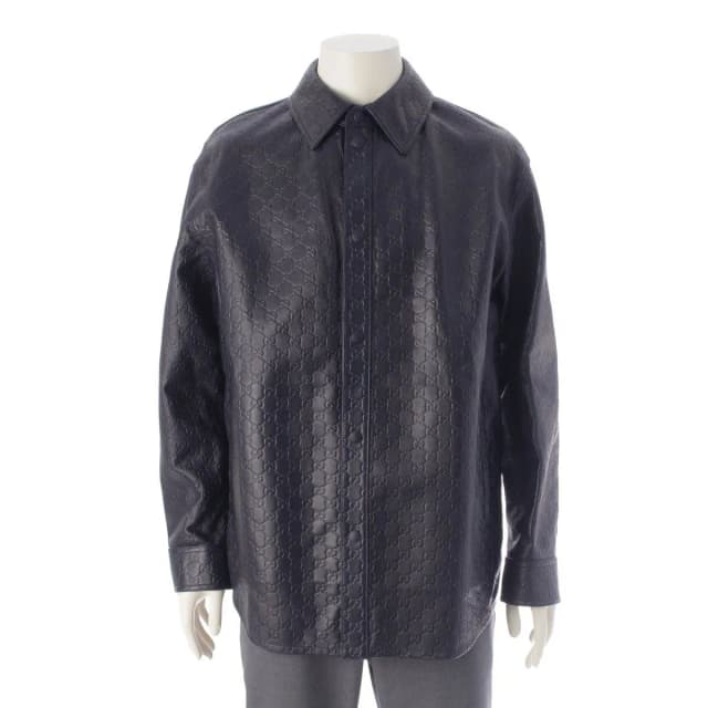 Gucci Leather GG Guccissima Jacket Navy 46 in Navy Leather from The Reluxe, photo 1 of 1