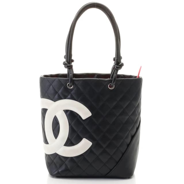 Chanel Cambon Line Medium Tote Handbag Calfskin Black White Silver in Black Calfskin from The Reluxe, photo 1 of 1