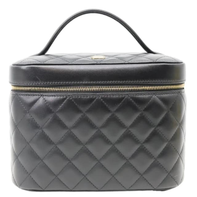 Chanel Classic Medium Quilted Lamskin Leather Chain Vanity Case Black in Black Leather from Dallas Designer Handbags, photo 1 of 1