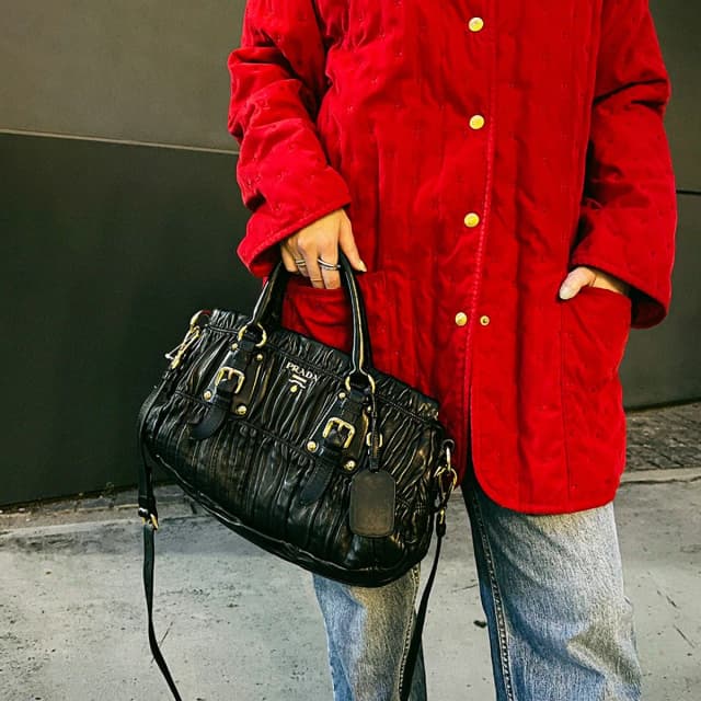 Prada Logo Plate 2-Way Bag - Black in Black Leather from VINTAGE QOO TOKYO, photo 1 of 1