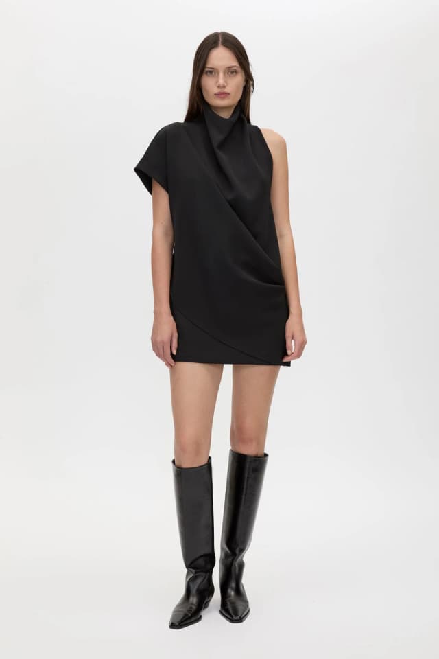 C&M CAMILLA AND MARC SALE Huxley Draped Mini Dress in black, image 1 of 1 from Camilla and Marc