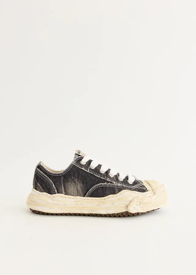 Maison MIHARA YASUHIRO Hank Bleach Denim Low Top Sneakers in Black, image 1 of 1 from Incu