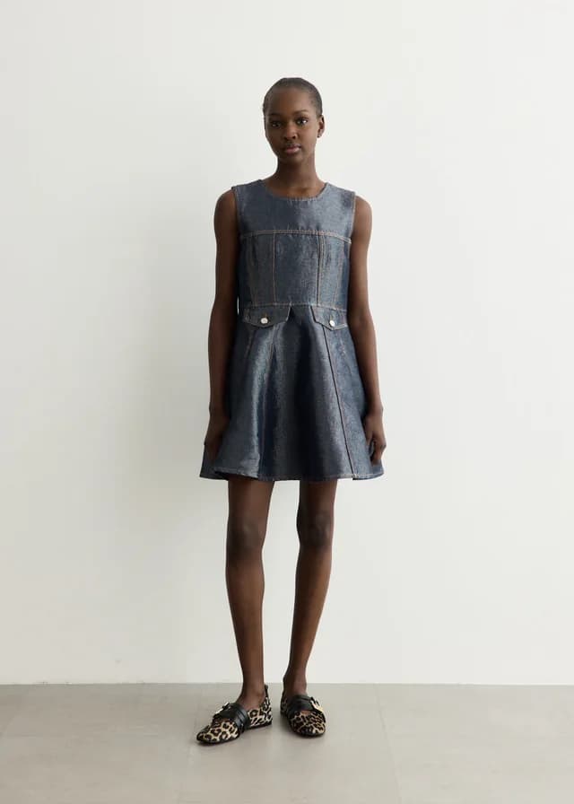 Ganni Shiny Weft Denim Mini Dress in Rinse, image 1 of 1 from Incu
