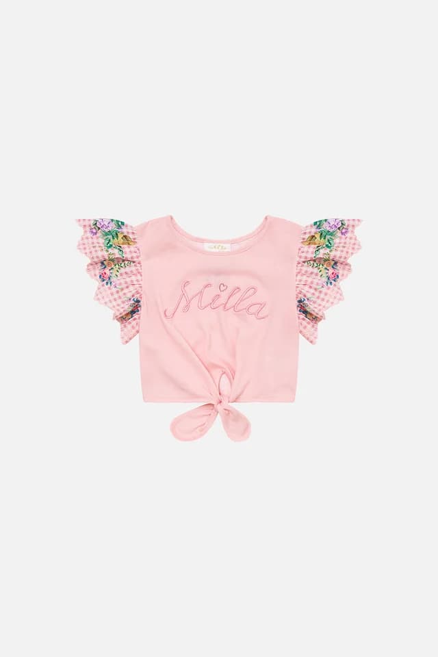 Camilla eBoutique KIDS CROPPED EMBROIDERED TEE WITH TIE 12-14 LISBON LULLABY, image 1 of 1 from CAMILLA