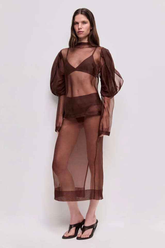 AJE Mirella Organza Skirt in CHOCOLATE, image 1 of 1 from Aje