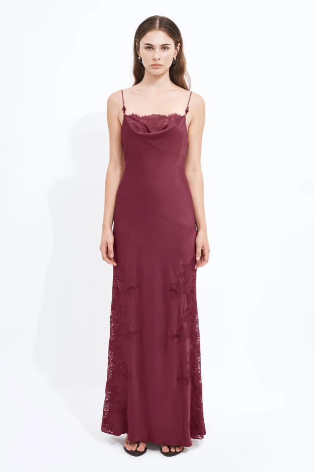 Aje Studio Hazel Lace Maxi Dress in MERLOT, image 1 of 1 from Aje