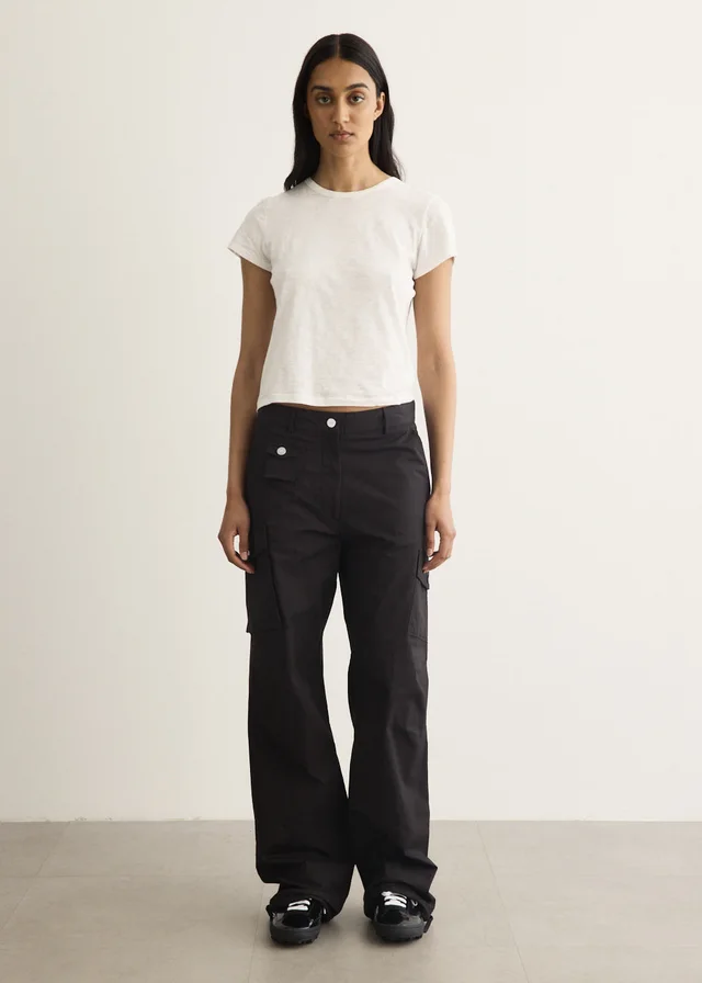 Ganni Stretch Cotton Pocket Cargo Pants in Black 099, image 1 of 1 from Incu