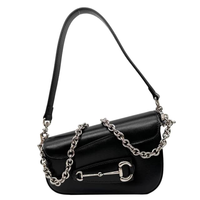 Gucci Horsebit 1955 Asymmetric Mini Leather Shoulder Bag Black 774209 in Black Leather from Dallas Designer Handbags, photo 1 of 1