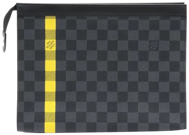 Louis Vuitton Damier Graphite Pochette Voyage MM Zip Clutch Yellow Stripe in Grey Canvas from Bagriculture, photo 1 of 1