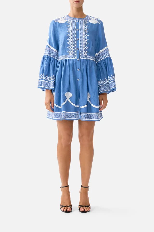 Camilla eBoutique BUTTON THROUGH MINI DRESS WITH FLARED SLEEVE DE NADA GRANADA, image 1 of 1 from CAMILLA