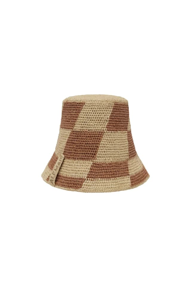 2504 - RESORT 26 MICHELLE RAFFIA CHECKED BUCKET HAT, image 1 of 1 from Alemais