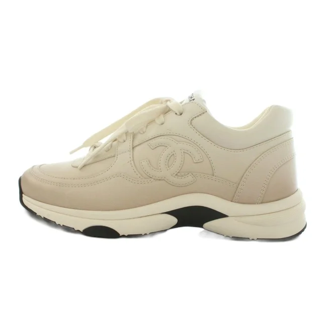 Chanel CC Logo Gradient Sneakers Low-Cut Thick Sole Beige in Beige Calfskin from The Reluxe, photo 1 of 1