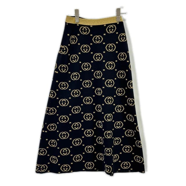 Gucci Black GG Pattern Gold Lame Long Wool Skirt XS in Black Wool from The Reluxe, photo 1 of 1