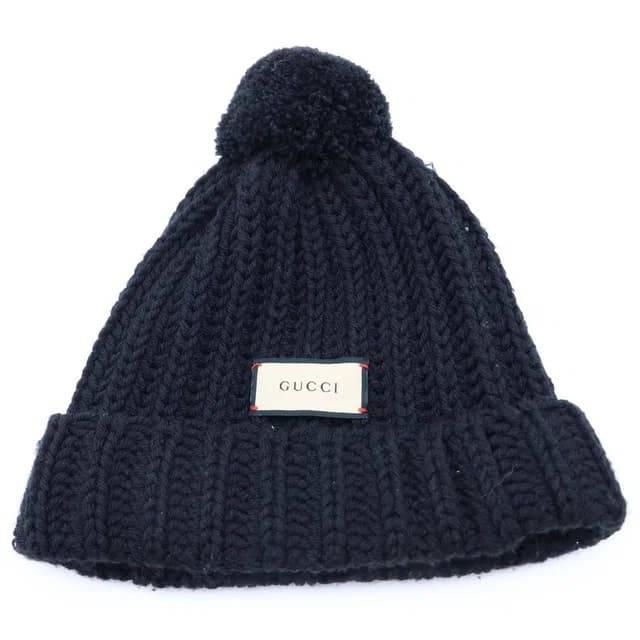 Gucci Front Logo Patch Wool Knit Hat Beanie Black in Black Wool from The Reluxe, photo 1 of 1