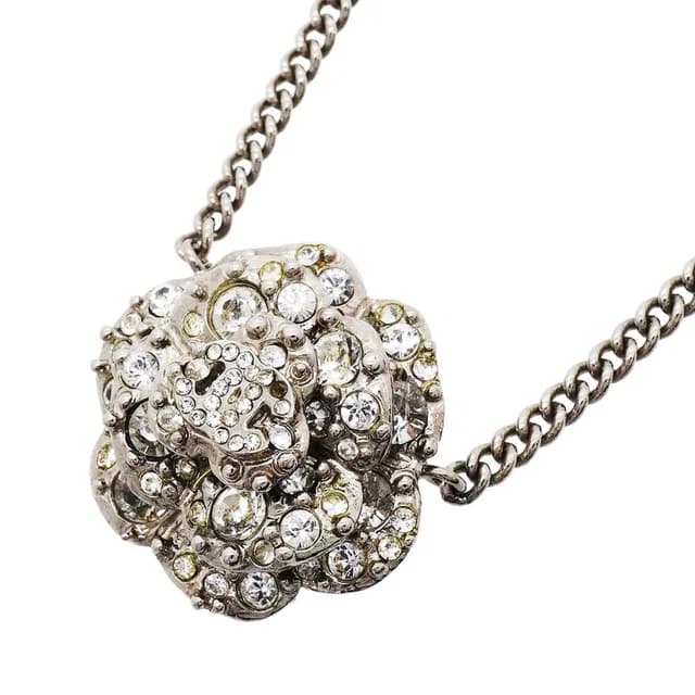 Chanel Necklace CC Logo Camellia Metal Rhinestone Silver in Silver from The Reluxe, photo 1 of 1