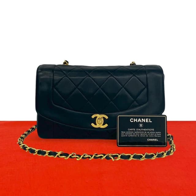 Chanel Card Quilted Diana Flap Coco Lambskin Chain Shoulder Bag Black in Black Lambskin from The Reluxe, photo 1 of 1