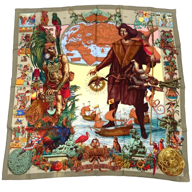 Hermès Carre 90 Scarf Les Ameriques Americas Columbus Silk Multicolor in Multicolor Silk from The Reluxe, photo 1 of 1