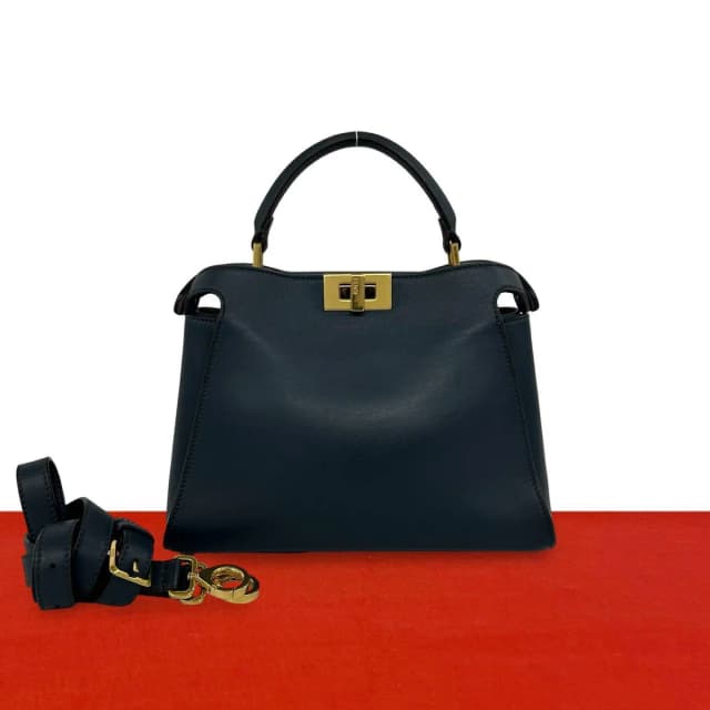 Fendi Peekaboo Iconic Essential Leather 2-Way Shoulder Bag Blue in Blue Leather from The Reluxe, photo 1 of 1